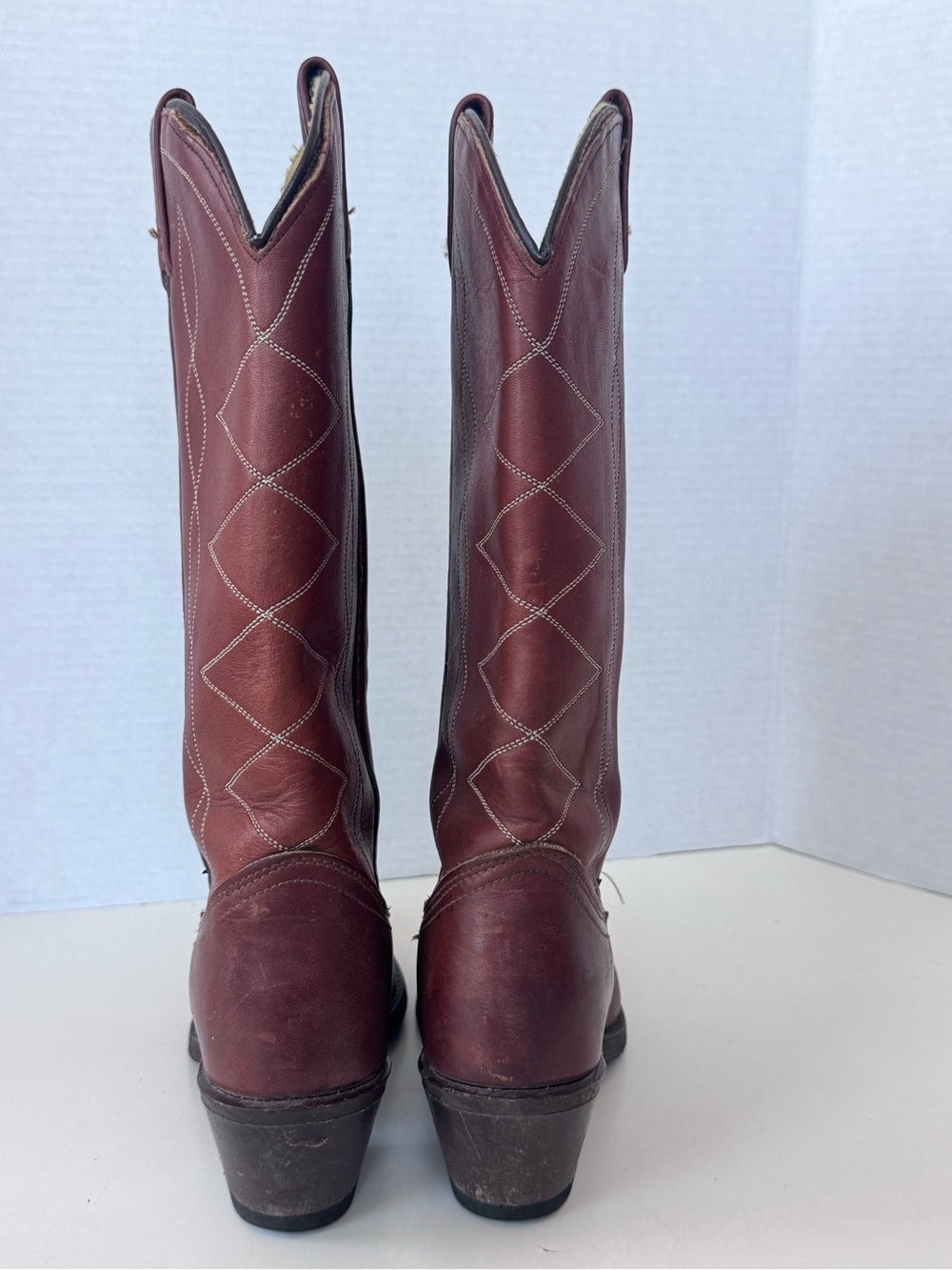 Vintage 70s Acme Western Cowgirl Stitch Brown Leather Heel Tall Boots Size 6.5 - Picture 4 of 10